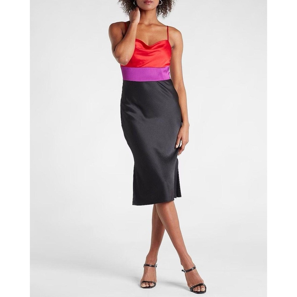 Express Slip Dress Womens Medium Red Purple Black Colorblock